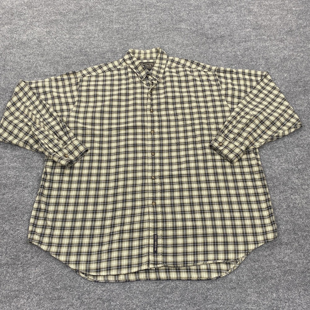 Abercrombie & Fitch Shirt Mens XL Beige Plaid Long Sleeve Button Up Flannel